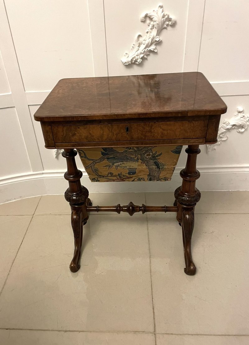 Antique Victorian Quality Burr Walnut Freestanding Sewing/Lamp Table